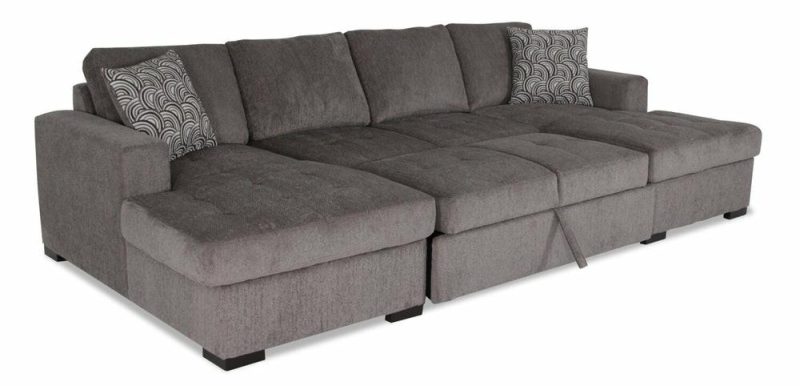 Legend 3-Piece Chenille Sleeper Sectional Sofa With Two Chaises – Pewter Furniture