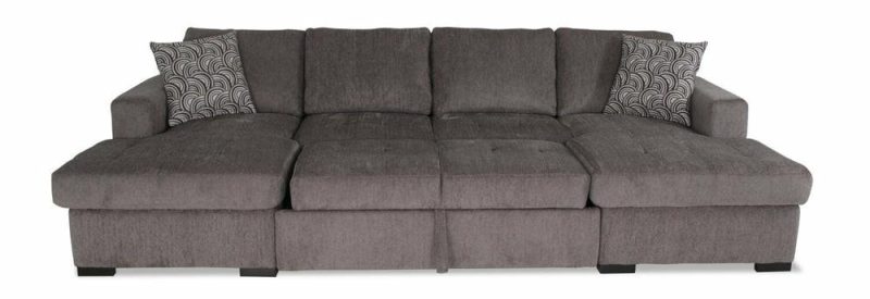 Legend 3-Piece Chenille Sleeper Sectional Sofa With Two Chaises – Pewter Furniture