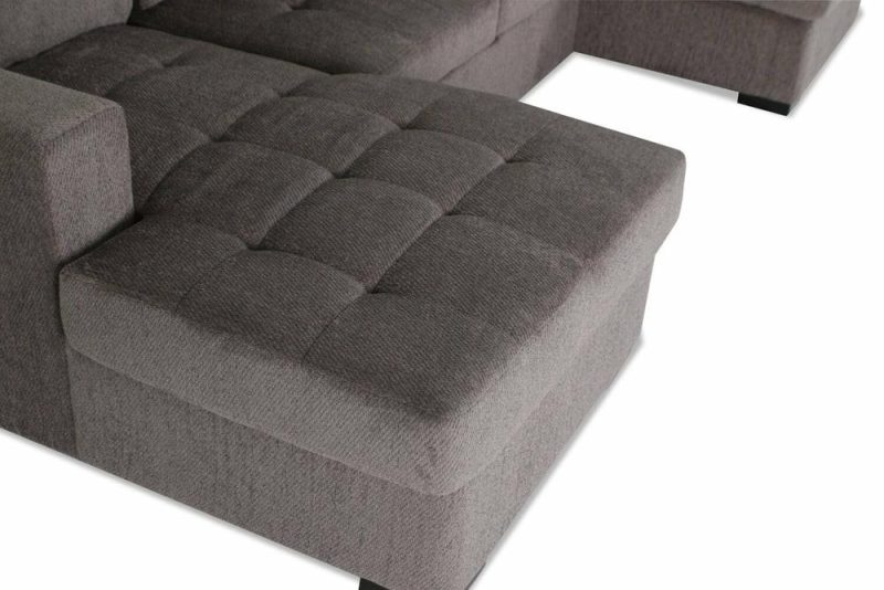 Legend 3-Piece Chenille Sleeper Sectional Sofa With Two Chaises – Pewter Furniture