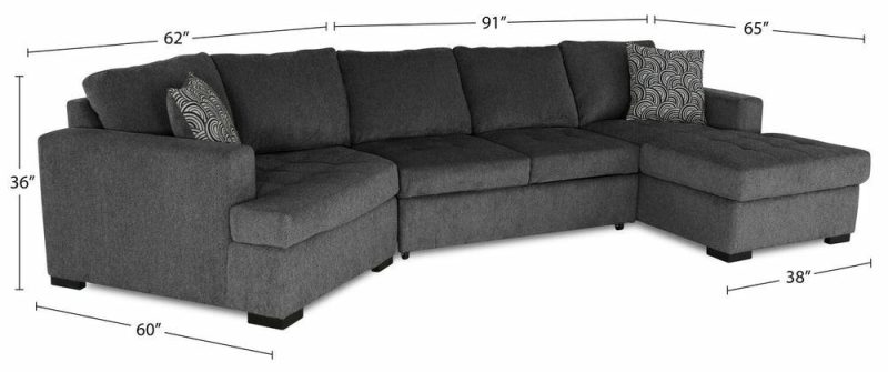 Legend 3-Piece Left-Facing Chenille Cuddler Sleeper Sectional With Chaise – Pepper Furniture