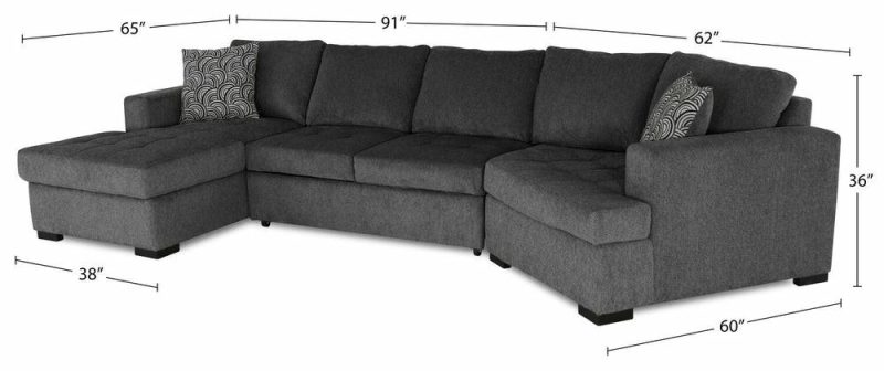 Legend 3-Piece Right-Facing Chenille Cuddler Sleeper Sectional With Chaise – Pepper Furniture