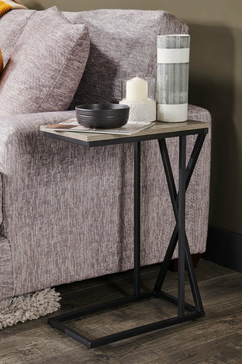 Leila 10.25″ C-Shaped Chairside Table – Grey End Tables