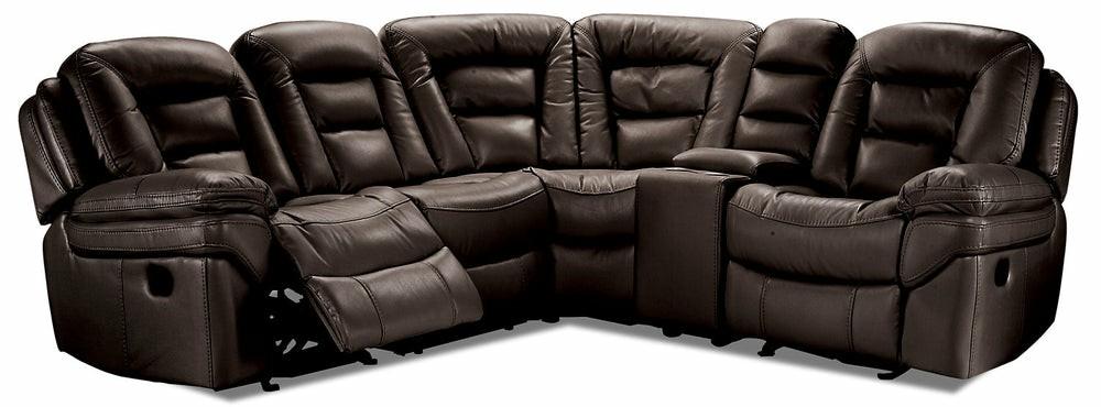 Leo 5-Piece Leath-Aire® Fabric Reclining Sectional With Console – Walnut Furniture