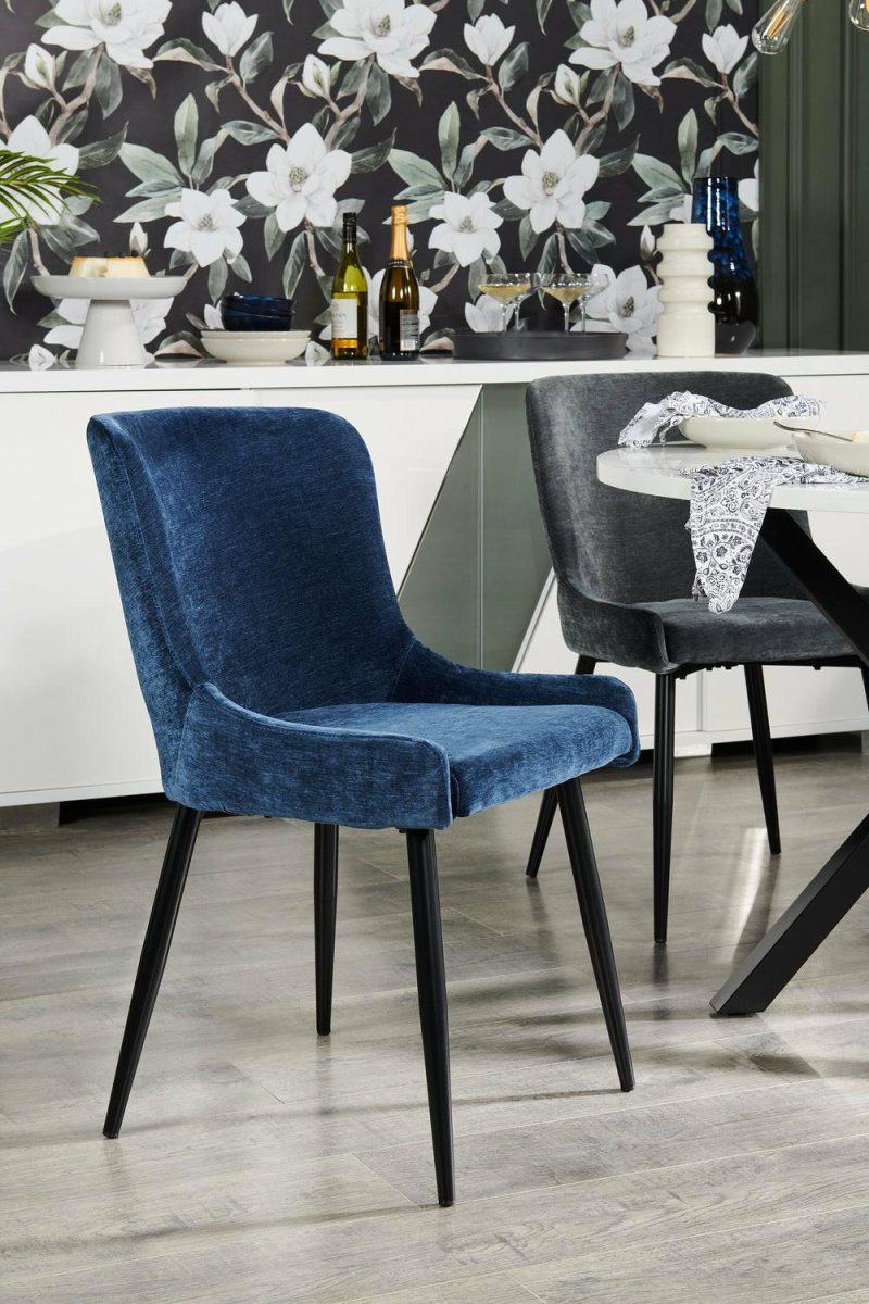 Lexi Dining Chair With Velvet-Look Fabric, Metal – Blue Dining Chairs