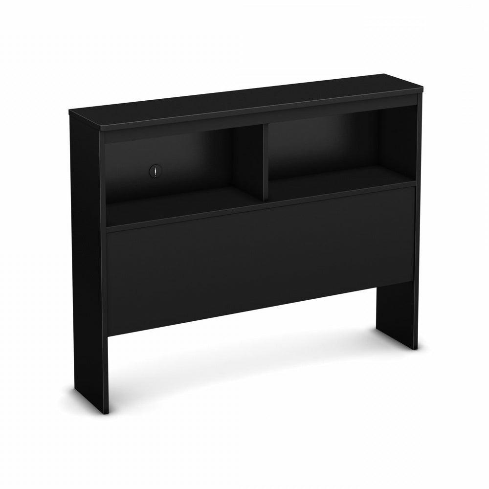 Libra Twin Bookcase Headboard With Storage – Pure Black Bedroom