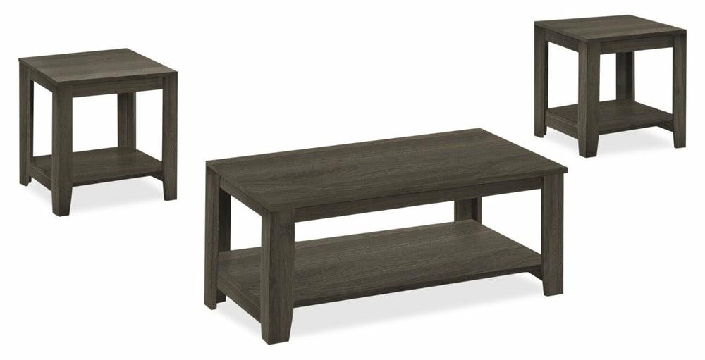 Lincoln 42″ Traditional 3-Pack Coffee + 2 End Tables With Shelf – Black Brown Coffee Tables