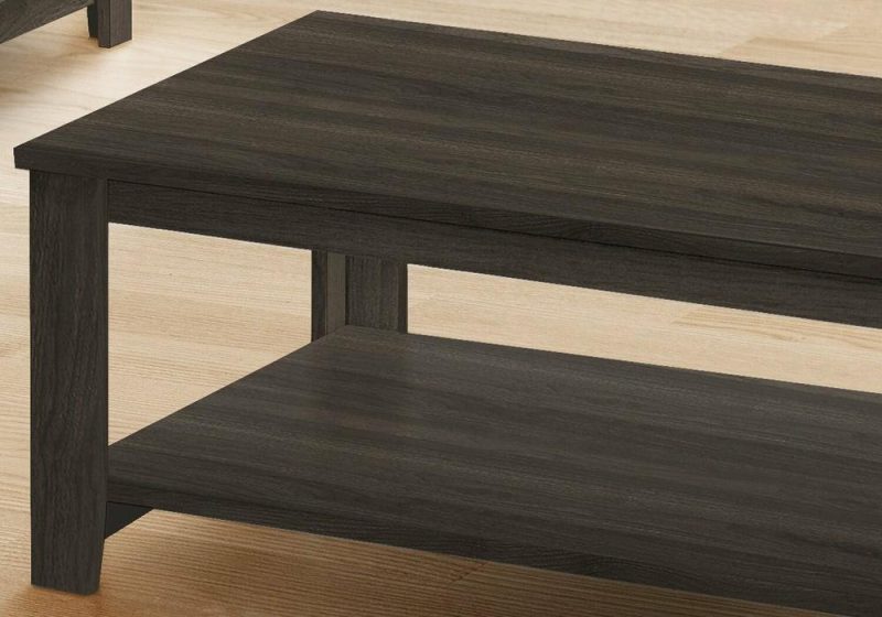 Lincoln 42″ Traditional 3-Pack Coffee + 2 End Tables With Shelf – Black Brown Coffee Tables