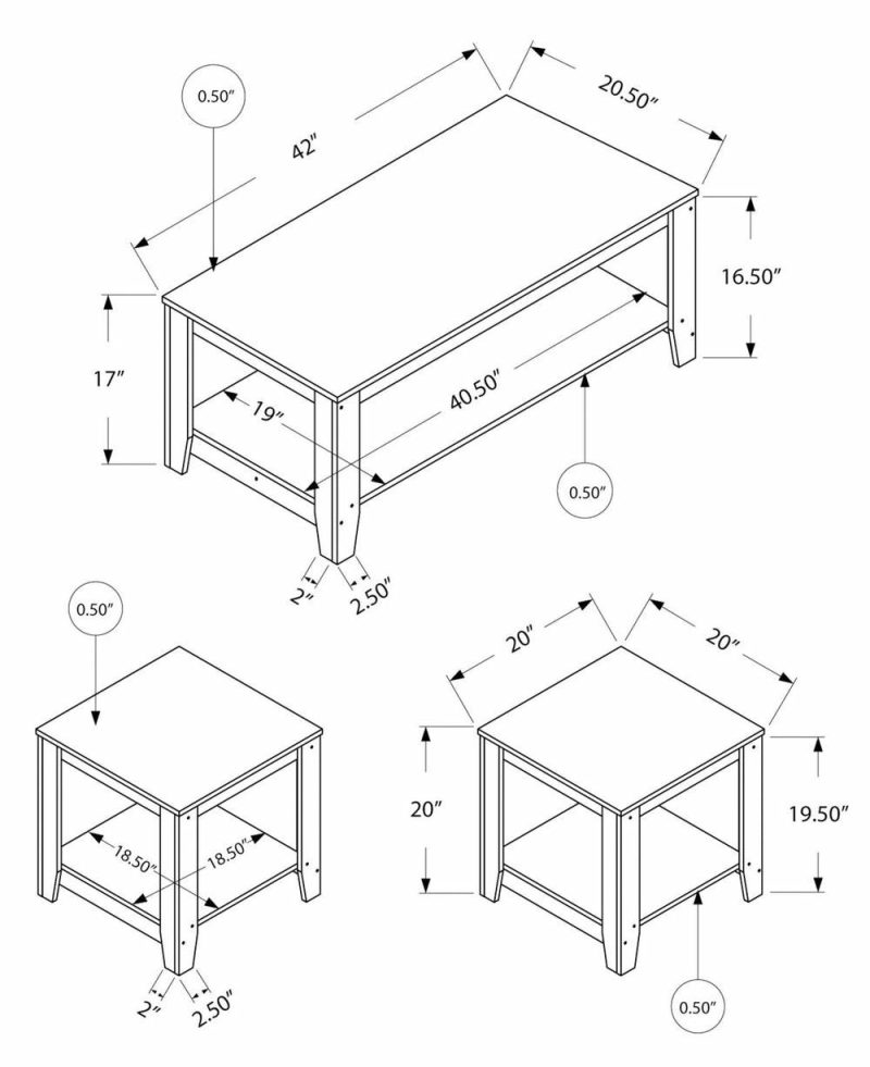 Lincoln 42″ Traditional 3-Pack Coffee + 2 End Tables With Shelf – Black Brown Coffee Tables