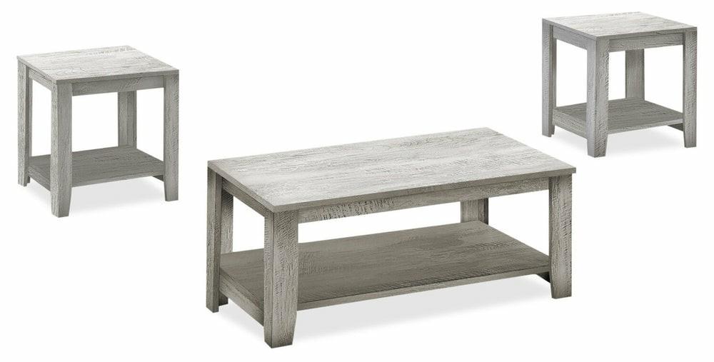 Lincoln 42″ Traditional 3-Pack Coffee + 2 End Tables With Shelf – Grey Coffee Tables