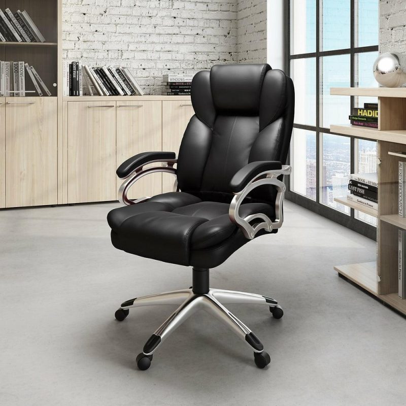 Lodwig 26″ Deluxe Office Chair – Black Faux Leather Chairs