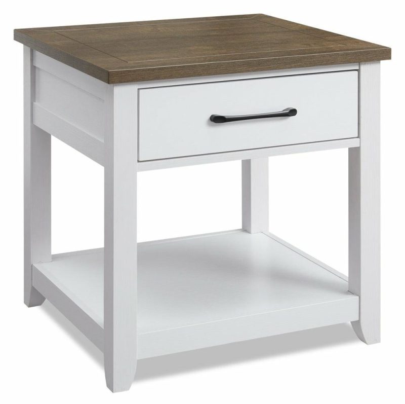 Logan 22″ Traditional End Table With Storage And Shelf – White And Walnut Oak End Tables