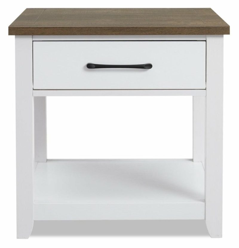 Logan 22″ Traditional End Table With Storage And Shelf – White And Walnut Oak End Tables