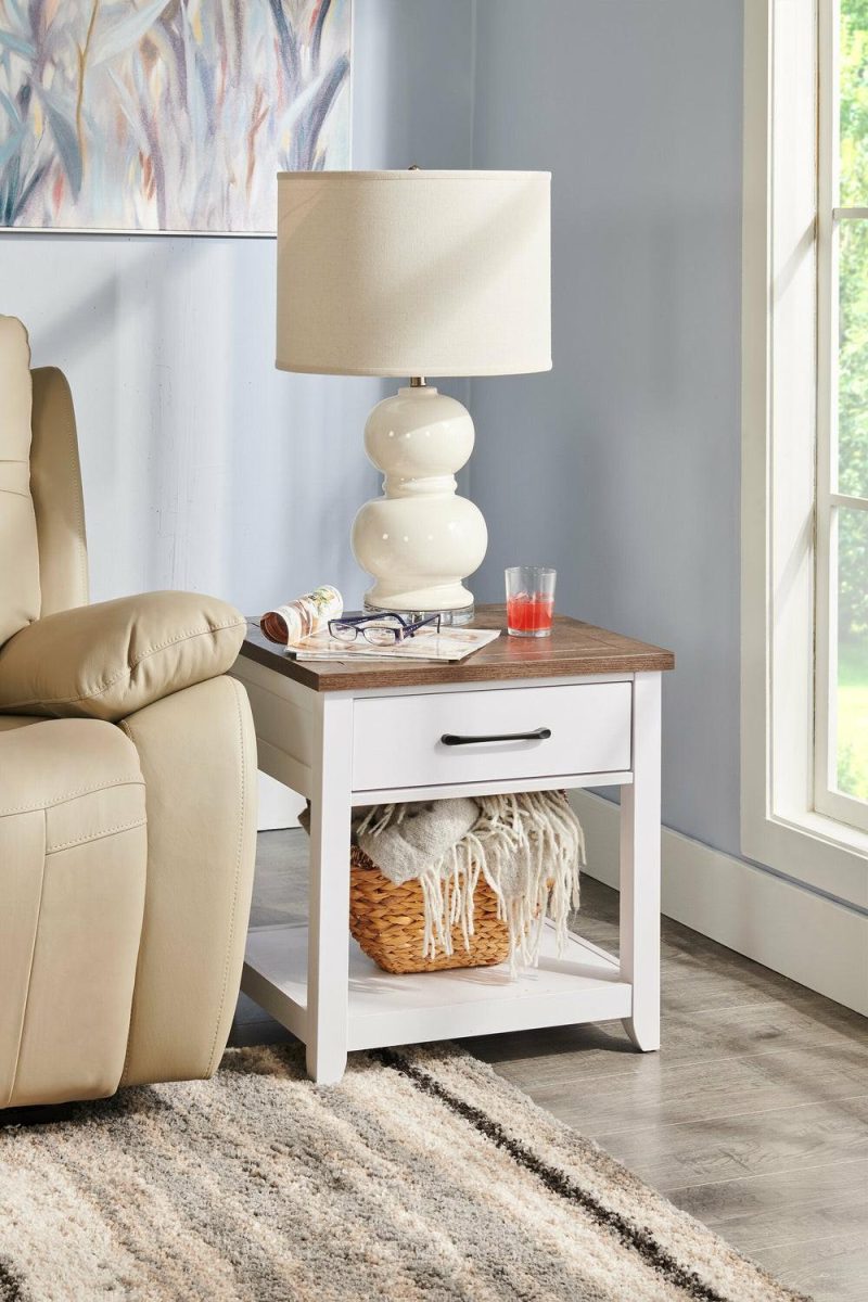 Logan 22″ Traditional End Table With Storage And Shelf – White And Walnut Oak End Tables