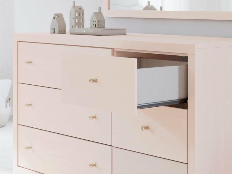 Lola 6-Drawer Dresser, 50.63″W – Blush Bedroom