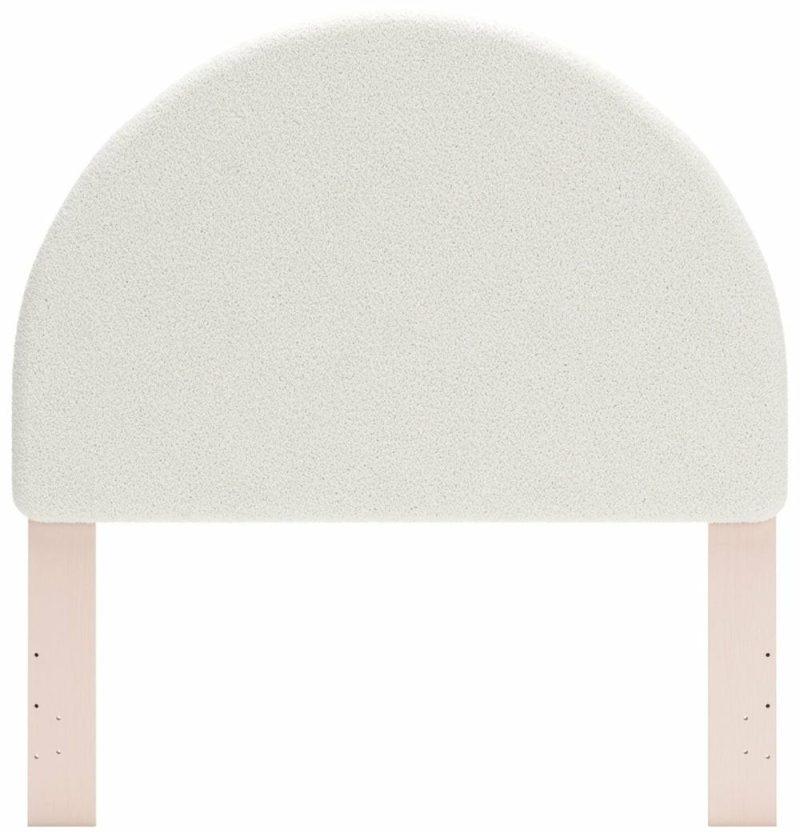 Lola Panel Bed, White Boucle Fabric & Blush – Full Size Bedroom