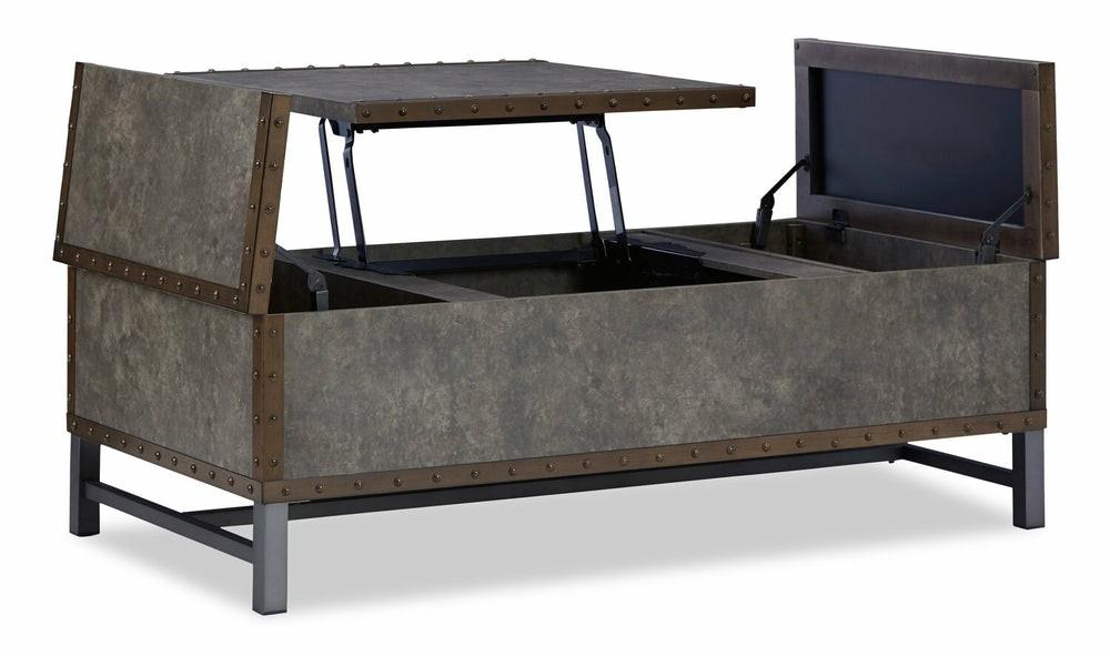 Lonzo 54″ Industrial Lift Top Coffee Table With Storage – Bronze And Grey With Metal Legs Coffee Tables