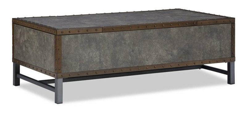 Lonzo 54″ Industrial Lift Top Coffee Table With Storage – Bronze And Grey With Metal Legs Coffee Tables