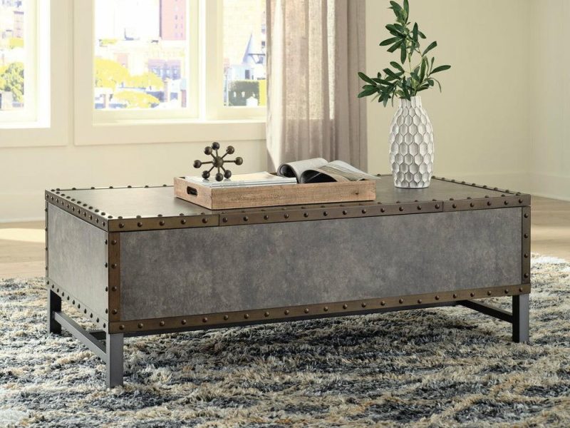 Lonzo 54″ Industrial Lift Top Coffee Table With Storage – Bronze And Grey With Metal Legs Coffee Tables