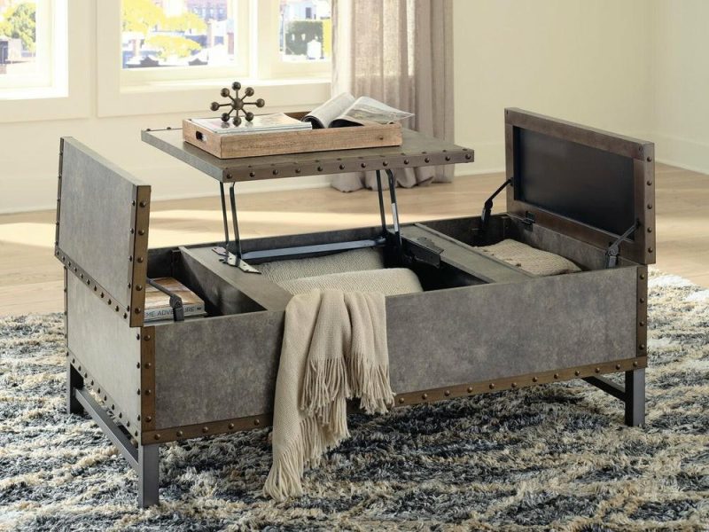 Lonzo 54″ Industrial Lift Top Coffee Table With Storage – Bronze And Grey With Metal Legs Coffee Tables