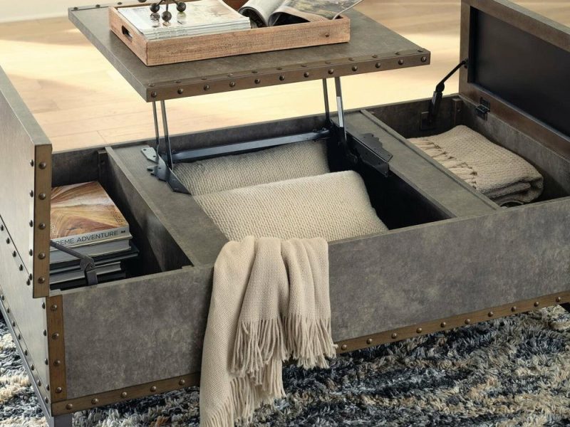 Lonzo 54″ Industrial Lift Top Coffee Table With Storage – Bronze And Grey With Metal Legs Coffee Tables