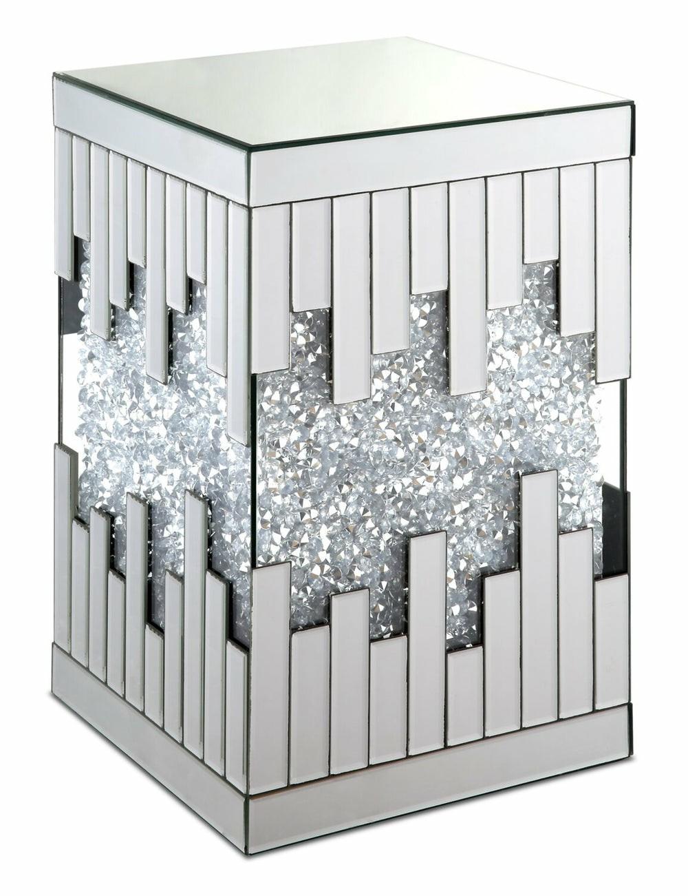 Lori 12″ Mirrored Accent Table With Crystals – Silver End Tables