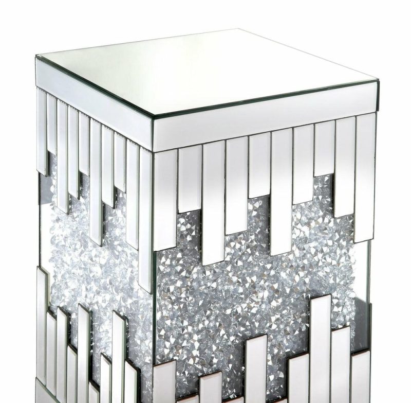 Lori 12″ Mirrored Accent Table With Crystals – Silver End Tables