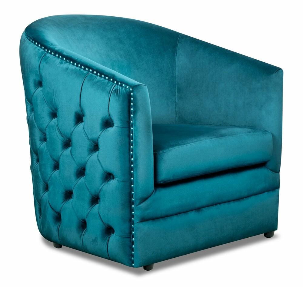 Lynn 32.5″ Blue Velvet Fabric Tub-Style Accent Chair With Button Tufting And Nailhead Trim Accent Chairs