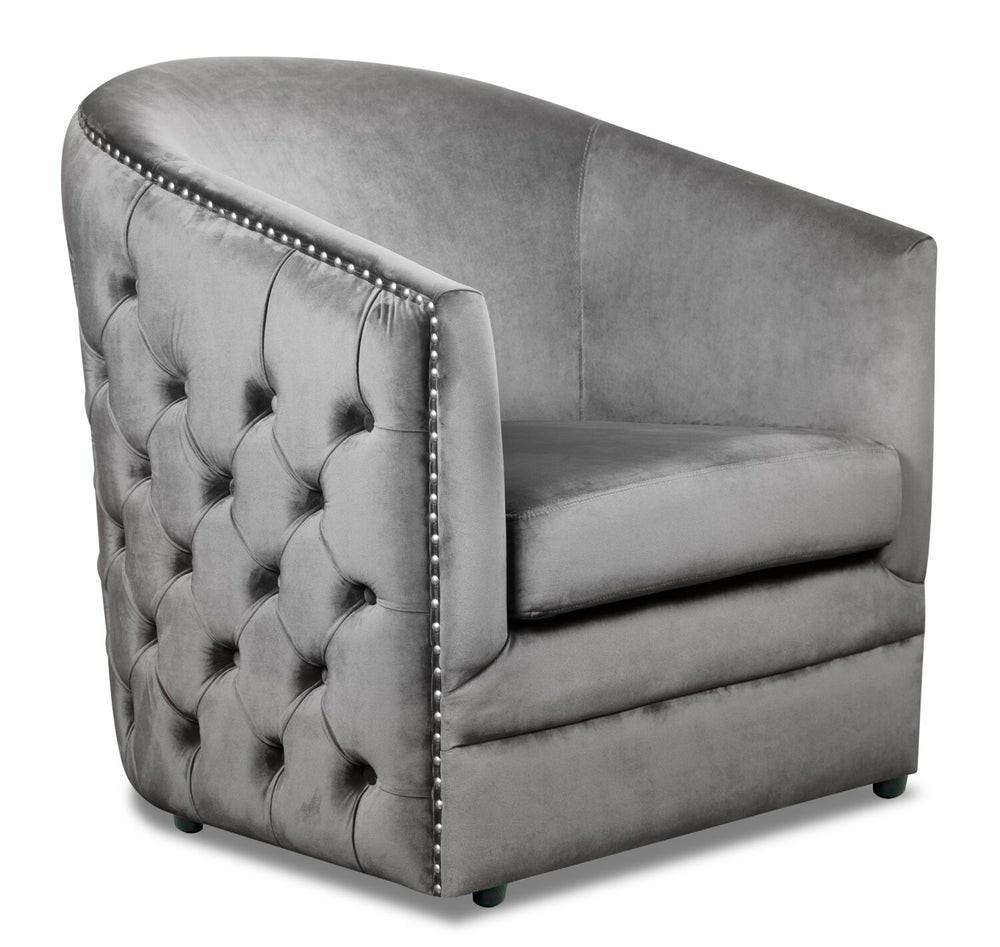 Lynn 32.5″ Grey Velvet Fabric Tub-Style Accent Chair With Button Tufting And Nailhead Trim Accent Chairs