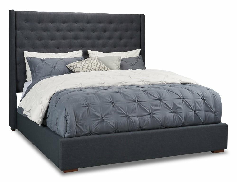 Madrid Upholstered Wingback Bed In Grey Fabric, Button Tufted – King Size Bedroom