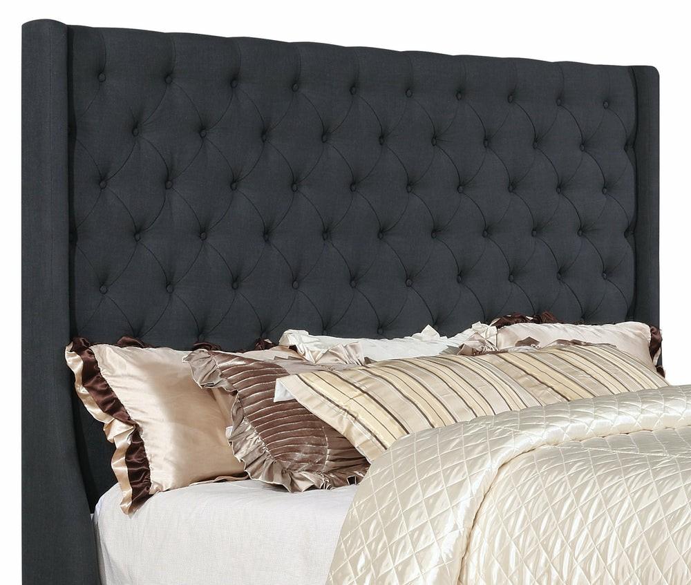 Madrid Upholstered Wingback Headboard In Grey Fabric, Button Tufted – King Size Bedroom