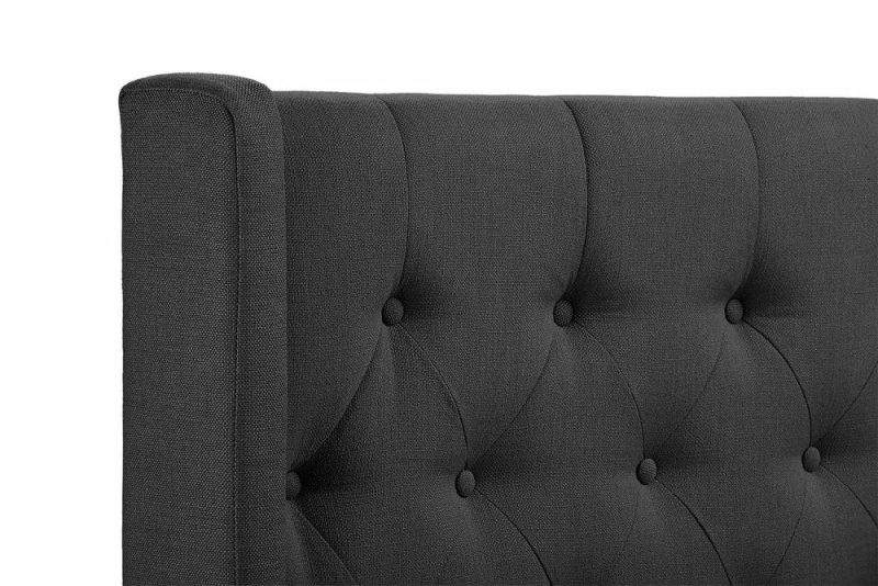 Madrid Upholstered Wingback Headboard In Grey Fabric, Button Tufted – King Size Bedroom