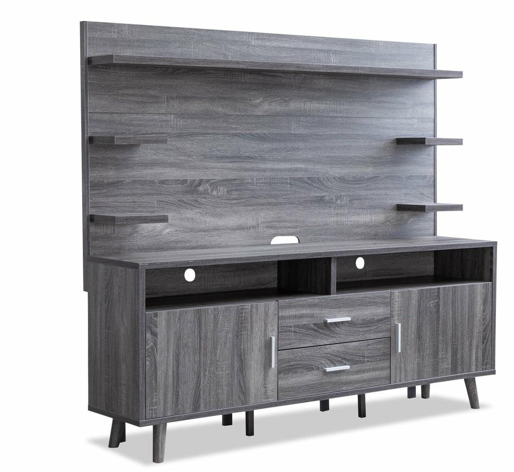 Malibu 2 Piece Entertainment Centre With Storage And Cable Management For Tv’s Up To 80″- Distressed Grey Entertainment Centres & Wall Units