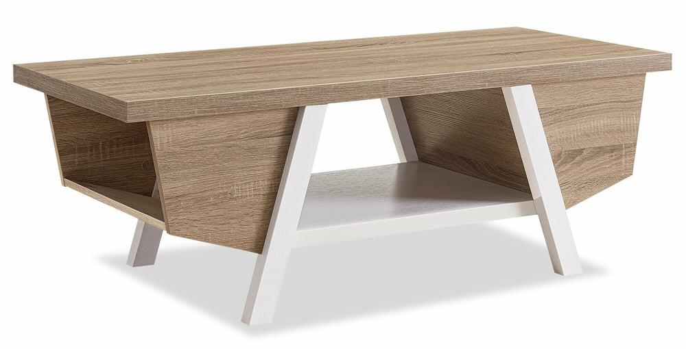 Malik 47.25″ Modern Coffee Table With Storage And Shelf – White And Light Brown Coffee Tables