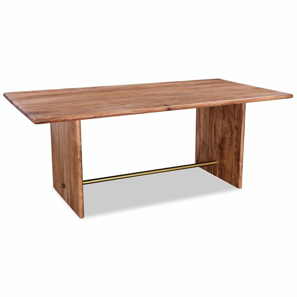 Malta Dining Table, Acacia Wood, Gold Accent, Trestle Base 79″W – Natural Brown Dining Room