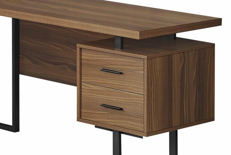 Marnie Reversible 71″ L-Shaped Corner Desk With 3-Drawers – Walnut Desks