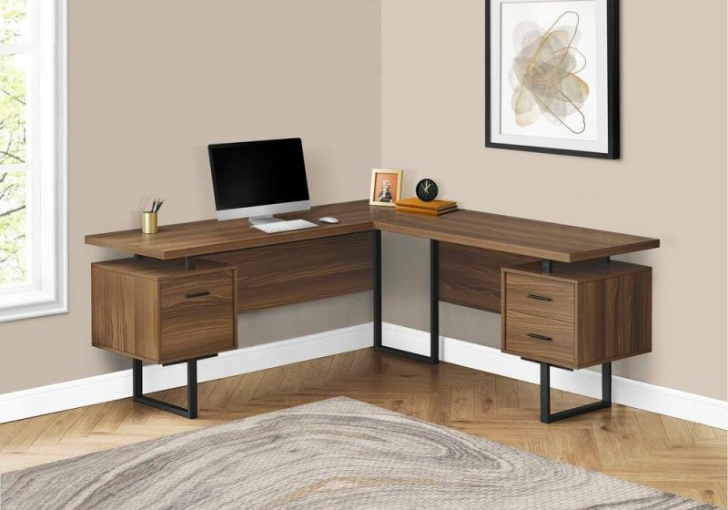 Marnie Reversible 71″ L-Shaped Corner Desk With 3-Drawers – Walnut Desks