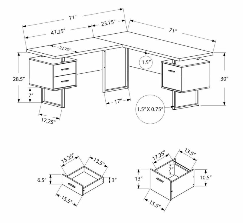 Marnie Reversible 71″ L-Shaped Corner Desk With 3-Drawers – Walnut Desks