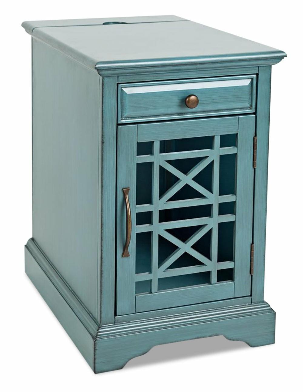 Marseille 16″ Chairside Table With Drawer – Antique Blue End Tables