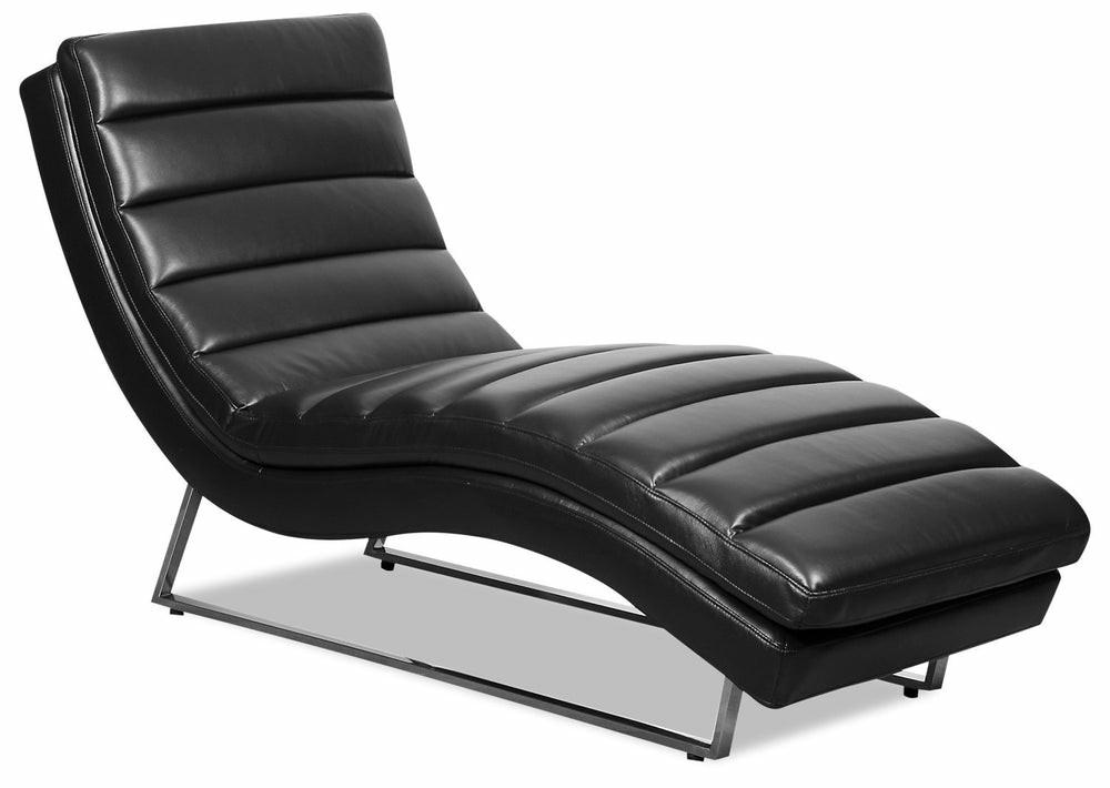 Marsha 26″ Black Leather-Look Fabric Chaise Loung With Metal Base Accent Chairs