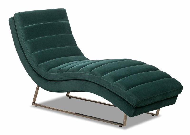 Marsha 26″ Green Velvet Fabric Chaise Loung With Metal Base Accent Chairs