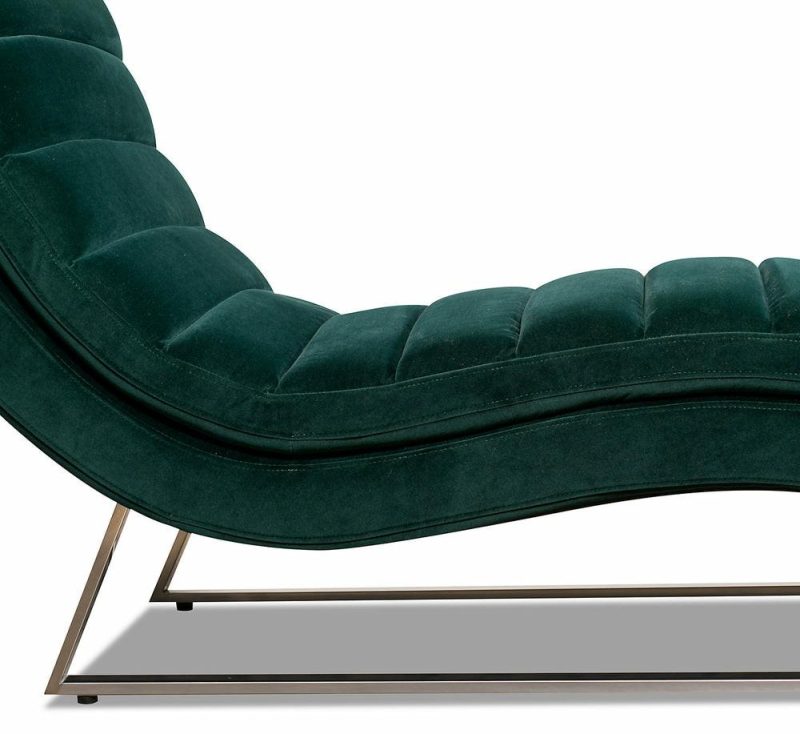 Marsha 26″ Green Velvet Fabric Chaise Loung With Metal Base Accent Chairs