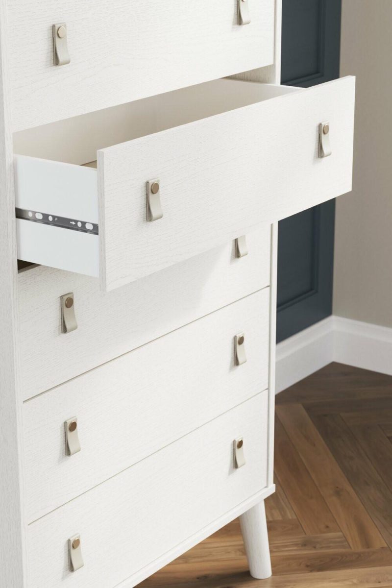 Mavi Bedroom Chest Of Drawers, 5-Drawer, 29″W X 50.7″H, Modern Mid-Century – White Bedroom