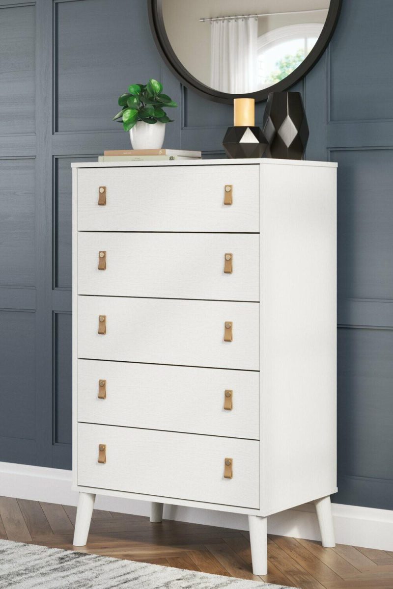 Mavi Bedroom Chest Of Drawers, 5-Drawer, 29″W X 50.7″H, Modern Mid-Century – White Bedroom