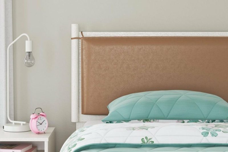 Mavi Panel Headboard With 2-Sided Fabric & Vegan Leather Cushion For Kids, White – Twin Size Bedroom