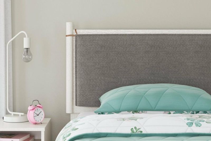 Mavi Panel Headboard With 2-Sided Fabric & Vegan Leather Cushion For Kids, White – Twin Size Bedroom