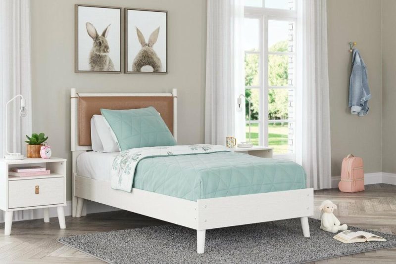 Mavi Panel Headboard With 2-Sided Fabric & Vegan Leather Cushion For Kids, White – Twin Size Bedroom