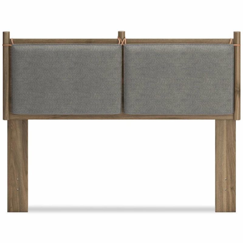 Mavi Panel Headboard With 2-Sided Fabric & Vegan Leather Cushions, Brown – Full Size Bedroom