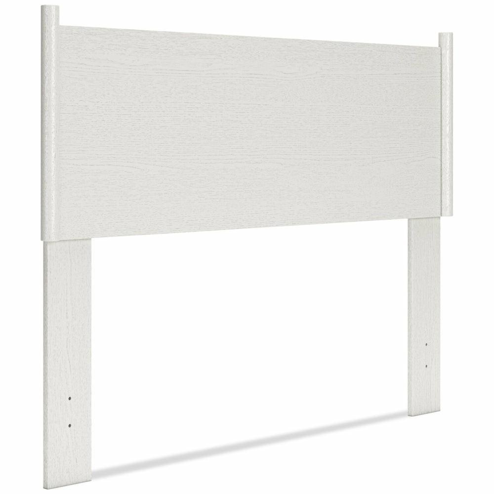 Mavi Panel Headboard With 2-Sided Fabric & Vegan Leather Cushions, White – Full Size Bedroom