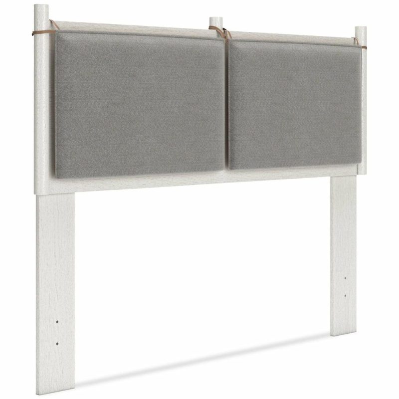 Mavi Panel Headboard With 2-Sided Fabric & Vegan Leather Cushions, White – Full Size Bedroom