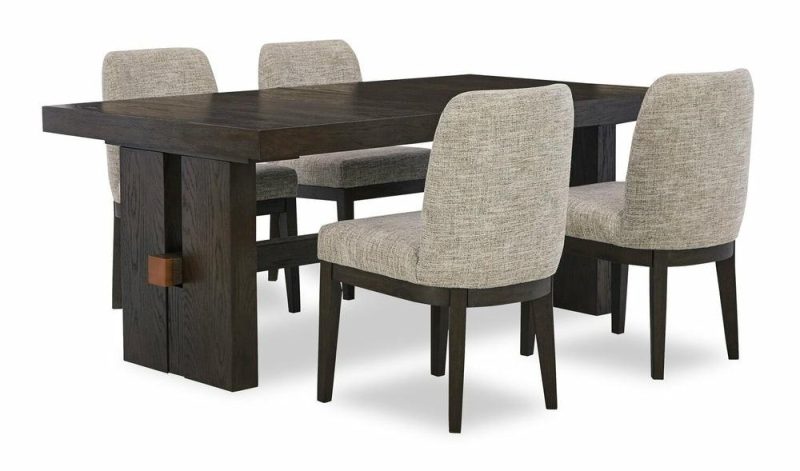 Metro 5Pc Dining Set With Table & 4 Chairs; 72-90″W Extension, Trestle Base – Brown Dining Room